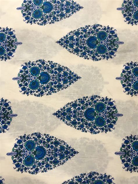 Cotton Screen Print Fabric Soft Cotton Fabric Blue Floral Etsy