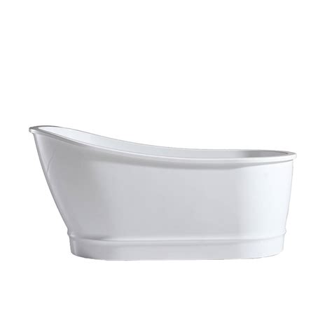 Ove Decors Carly 60 In Gloss White Acrylic Oval Back Center Drain Freestanding Soaking Bathtub