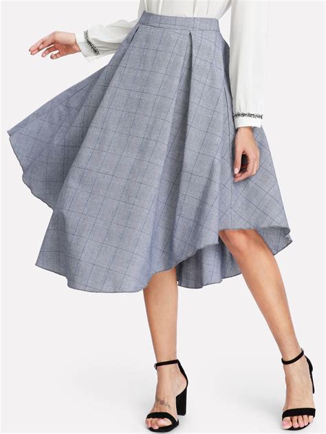 Shein Fold Pleat Curved Plaid Skirt Skirts Grey Pleated Skirt Fashion
