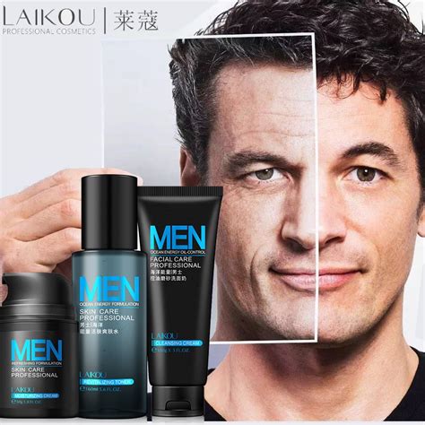 Anti Aging Daily Skincare Set For Men 3pcs Cleanser Toner Cream Moisturizing Oil Control Shrink