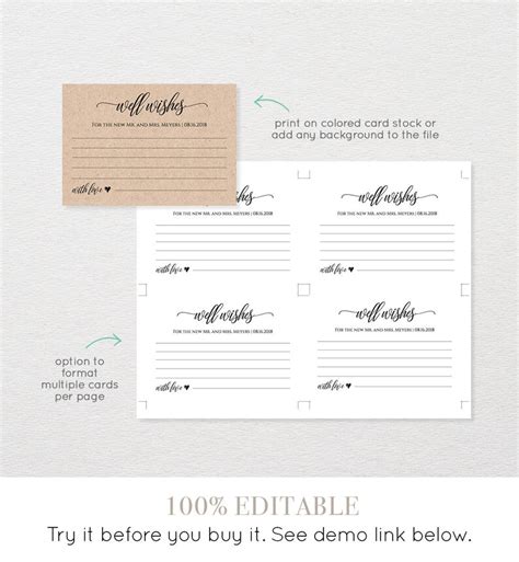 Well Wishes Printable Wedding Advice Card Template For Etsy