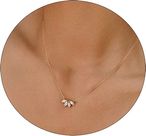 14k Solid Gold Dainty Zirconia Pendant Necklace Real Gold Delicate