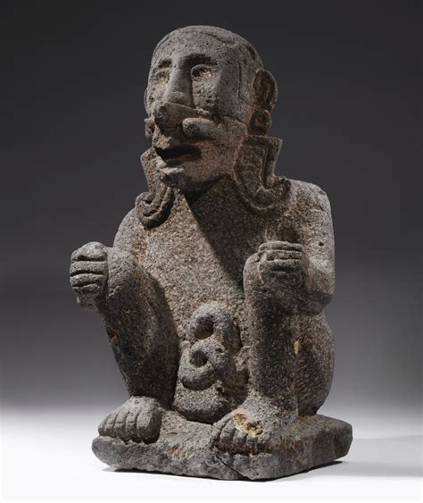 Aztec Stone Seated Figure With The Mask Of Ehecatl Ca Ad 1450 1521