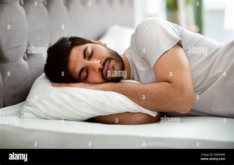 Comfortable Sleep Millennial Arab Man Sleeping Peacefully And See