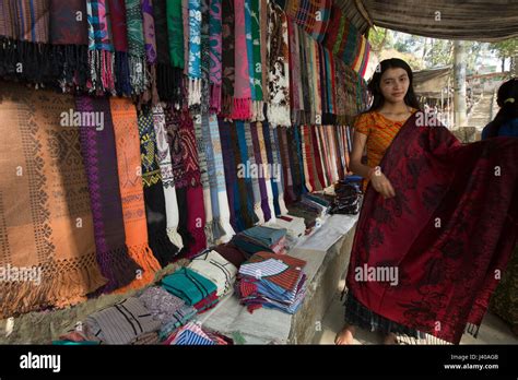 Ethnic Girls Selling Traditional Fabrics At Moheskhali Island Coxs