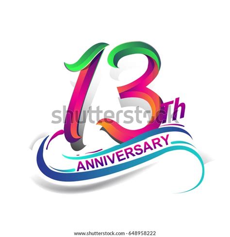 13th Anniversary Celebration Logotype Green Red Stock Vector Royalty