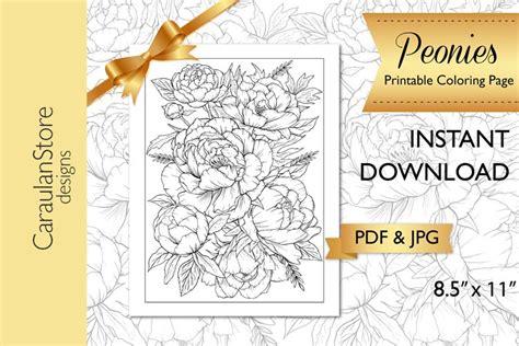 Floral Coloring Book Page Peony Coloring Page  Pdf