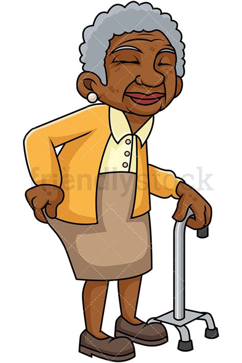 Black Old Woman With Walking Stick Cartoon Vector Clipart Friendlystock