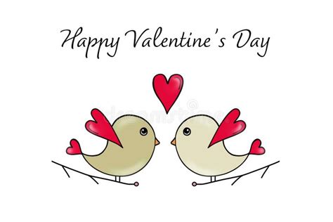 Two Cartoon Birds Happy Valentines Day Card Stock Vector