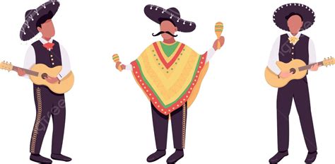 Vector Character Set Of Mexican Musicians In Flat Color With No Faces