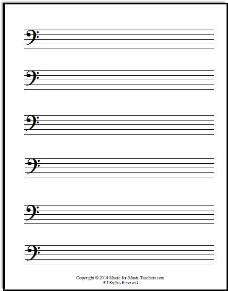 This music writing sheet comes complete with the treble clef already printed for easy music writing. Staff Paper PDFs - Download Free Staff Paper | Music theory worksheets, Blank sheet music, Music ...