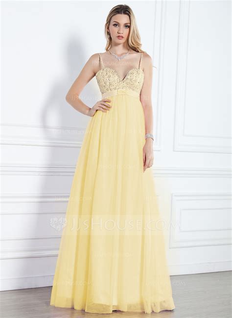 Empire Sweetheart Floor Length Tulle Evening Dress With Beading Sequins