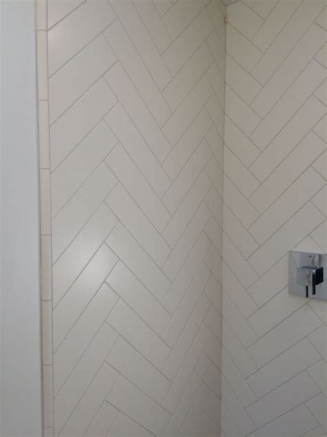 Herringbone 4 X 12 Matte White Tile In The Shower White Herringbone