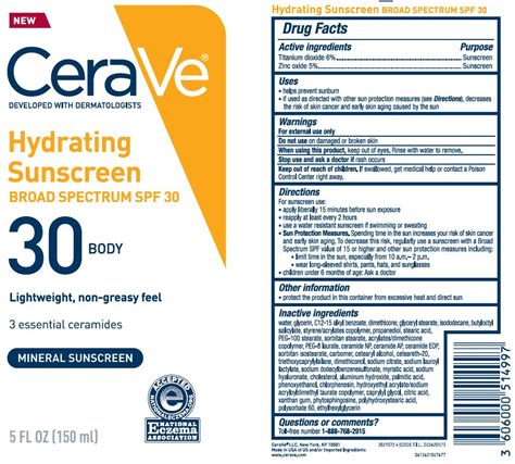 Ndc 49967 997 Cerave Developed With Dermatologists Hydrating Sunscreen