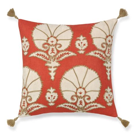 Ottoman Floral Velvet Applique Pillow Cover Coral Williams Sonoma