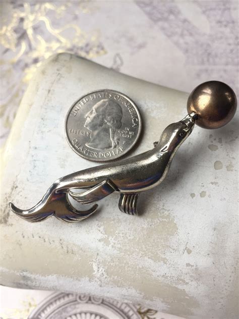 Vintage 1940s Sterling Silver Seal With Ball Brooch By Lang Etsy