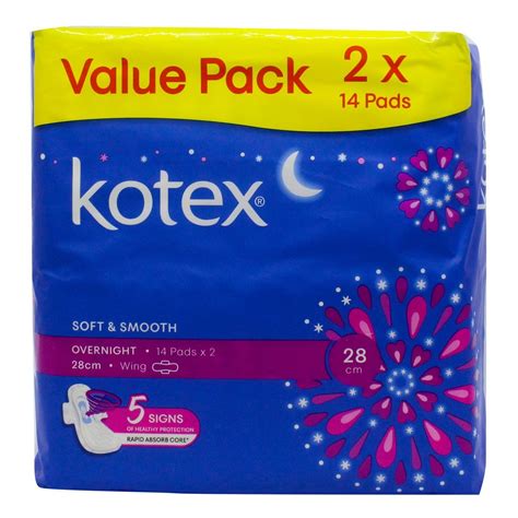 Kotex Soft And Smooth Overnight Wing 28cm X 2 X 14s Value Pack