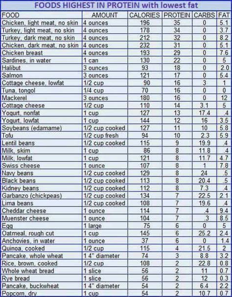 High Protein Low Carb Foods List Printable