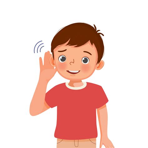 Cute Little Boy With Hearing Problem Try Listening Carefully By Putting