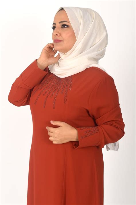 Plus Size Stone Hijab Evening Dress Tsd0935 Tile