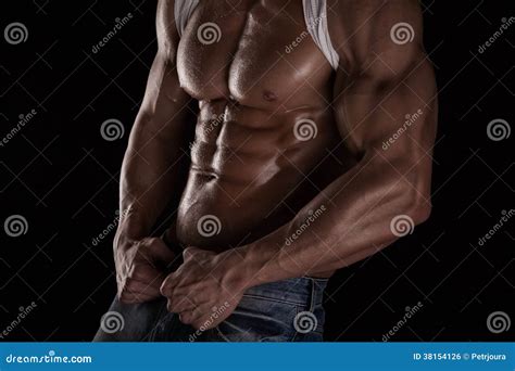 Strong Athletic Man Fitness Model Torso Showing Six Pack Abs Stock