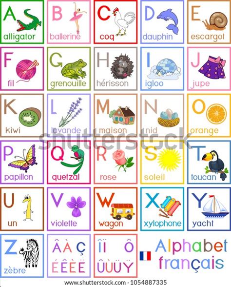 French Alphabet Pictures Titles Children Education Stock Vector