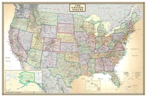 Large United States Usa Us Executive Wall Map Poster Mural Office Home