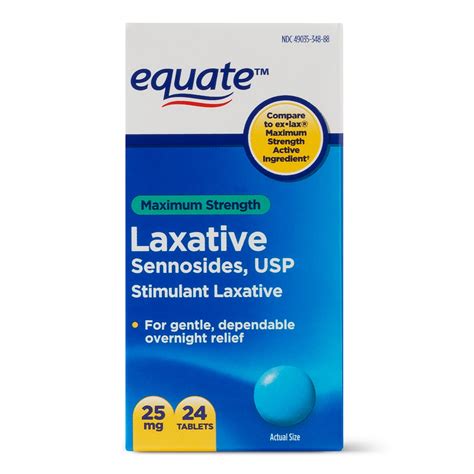 Equate Maximum Strength Stimulant Laxative Relief Tablets Sennosides 25mg 24 Count Ph