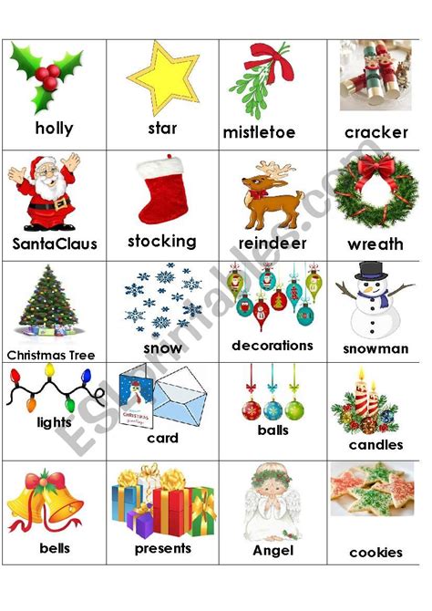 Christmas Vocabulary Memory Game Esl Worksheet By Heidienglish