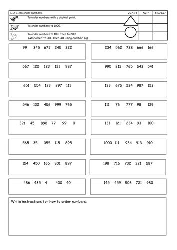 Ordering Numbers Differentiated Worksheets