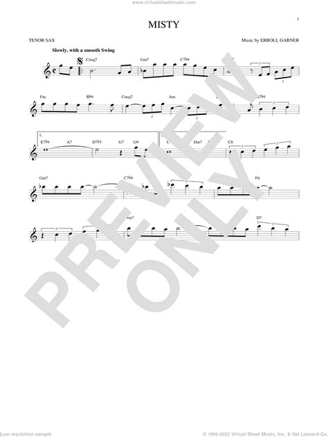 Misty Sheet Music For Tenor Saxophone Solo Pdf Interactive