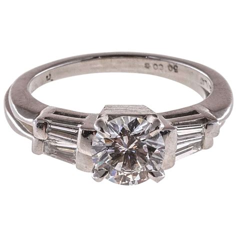 Round And Baguette Diamond Platinum Engagement Ring For Sale At 1stdibs