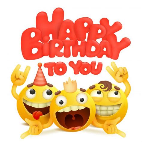 Happy Birthday Card With Group Of Emojis Premium Vector Freepik