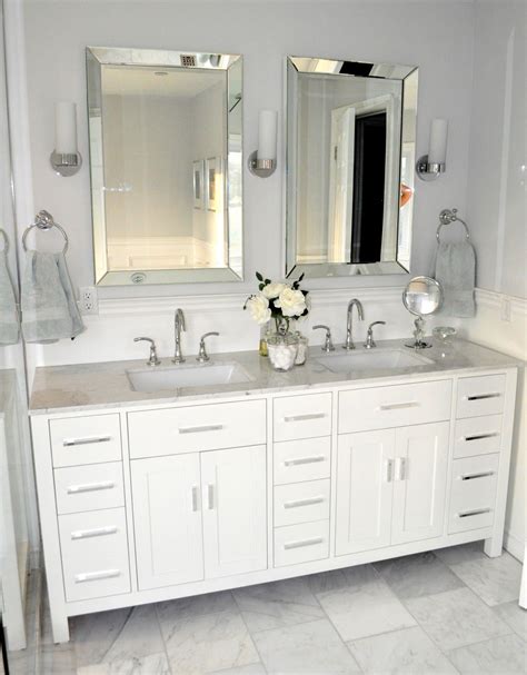Double vanity mirrors for bathroom sale. vanity with ample storage, clean bright colors, and ...