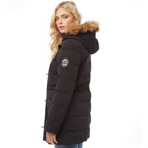 buy brave soul womens long padded bubble jacket with hood black