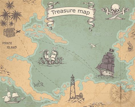 There's a mix of color, black and white, as well as decals you can cut out to customise a map. Ancient Treasure Map by Artness | GraphicRiver