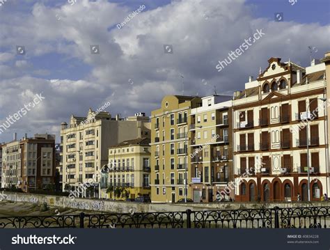 Houses On The Banks Of The River Guadalmedina In Malaga Stock Photo