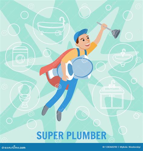 Super Plumber Plumbing Service Vector Stock Vector Illustration Of