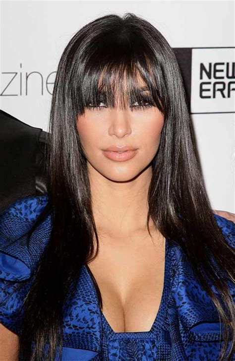 Kim Kardashian Long Layerd Hair Styles With Bangs In Long