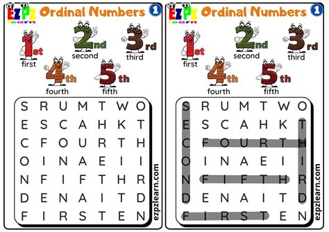 Ordinal Numbers Word Search Number 1