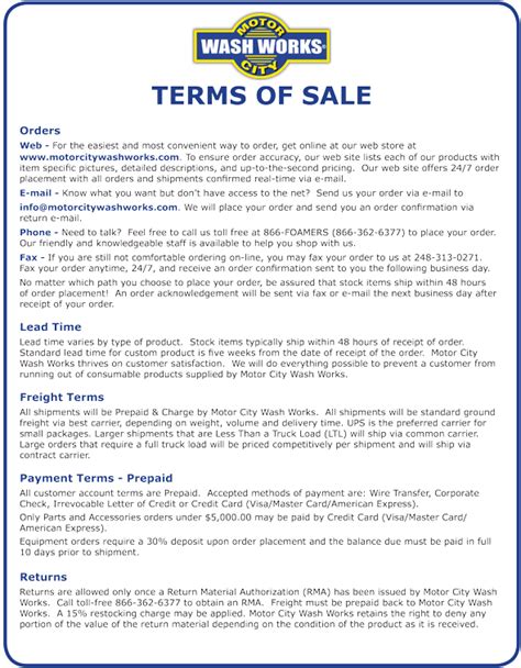 Terms Of Sale Motor City Wash Works
