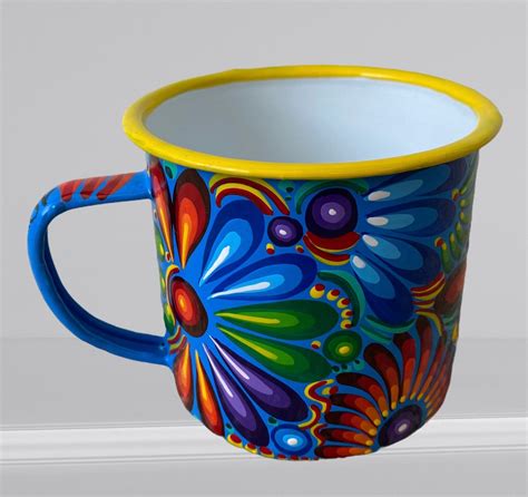 Hand Painted Floral Metal Mug Cup Oz Etsy