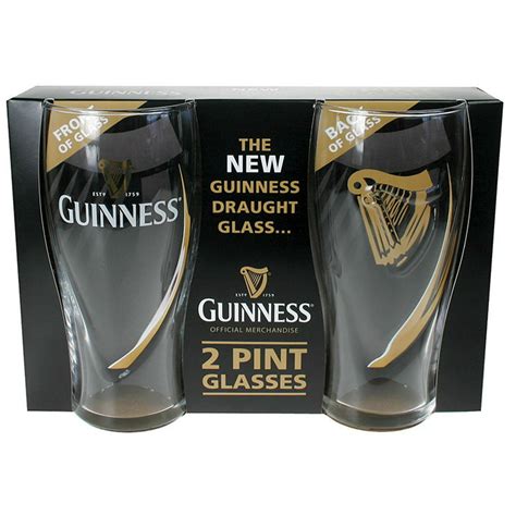Guinness Gravity Imperial Pint Beer Glasses Set Of 2 With Embossed Harp