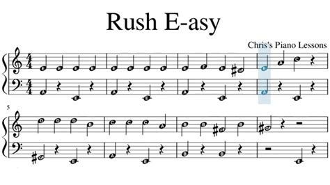 Rush E Very Simplified Easy Piano Sheet Music With Note Letters