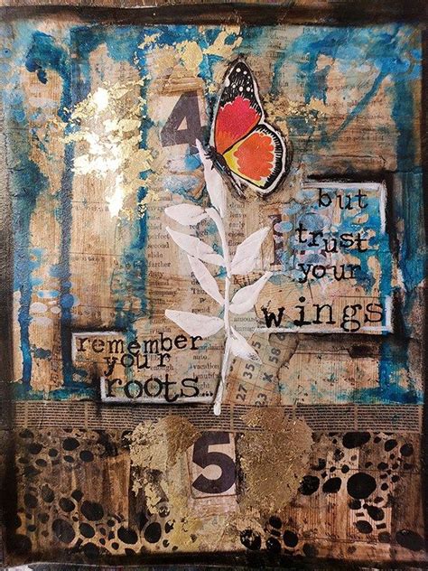 Gold Leaf And Collage Art Journal Page Roots And Wings With Creative
