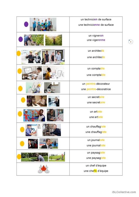 Les M Tiers Dictionnaire Visuel Dict Fran Ais Fle Fiches Pedagogiques