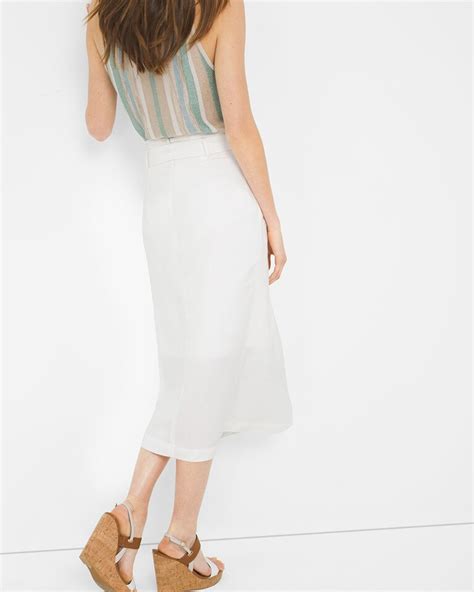 Linen Blend Faux Wrap Midi Skirt White House Black Market