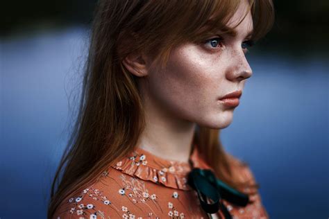 X Dress Blue Eyes Woman Redhead Girl Model Face