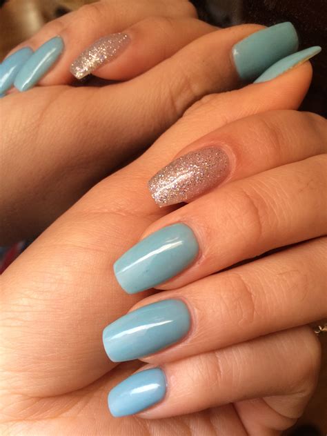 Sky Blue Silver Glitter Nails Uñas Platiadas Con Azul Manicura De Uñas Uñas Azules Uña