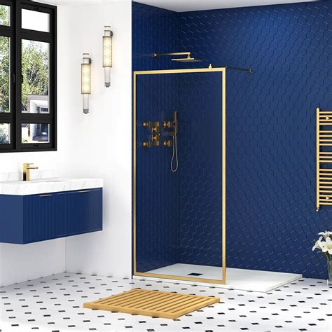 Luxor 1200mm Walk In Wet Room Shower Screen With Brushed Brass Frame